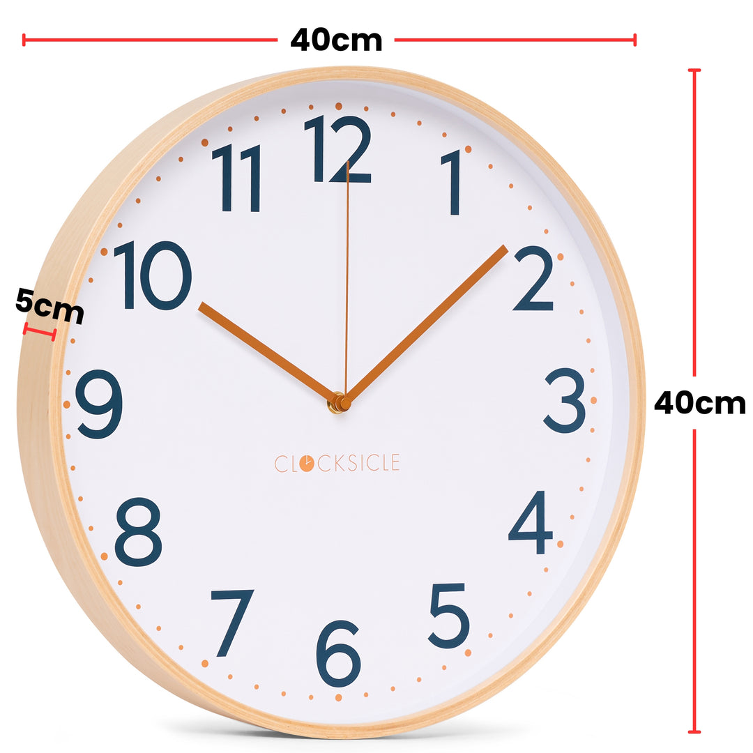 Clocksicle Silent Wood Wall Clock Mustard Navy 40cm CC-40-MUST Size