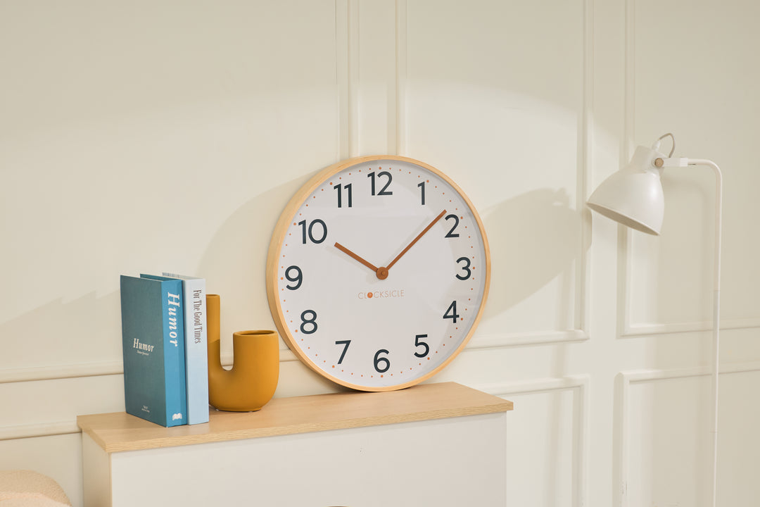 Clocksicle Silent Wood Wall Clock Mustard Navy 50cm CC-50-MUST 4