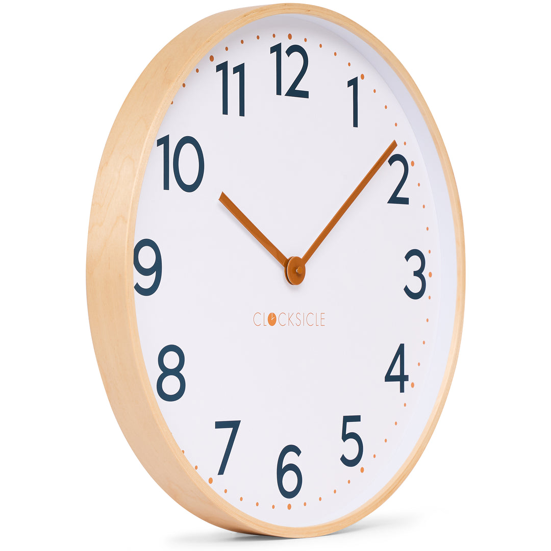 Clocksicle Silent Wood Wall Clock Mustard Navy 50cm CC-50-MUST Angle2