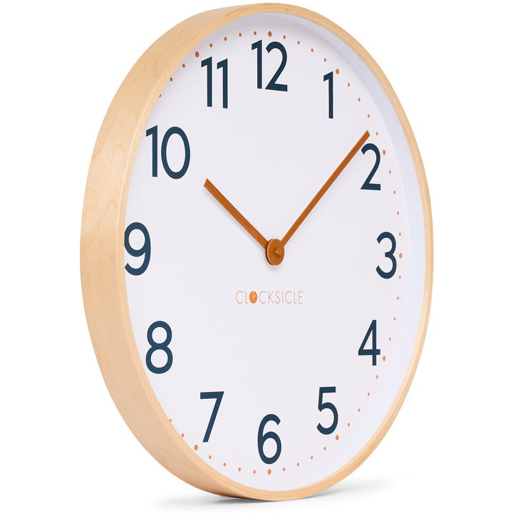 Clocksicle Silent Wood Wall Clock Mustard Navy 50cm CC-50-MUST Angle2
