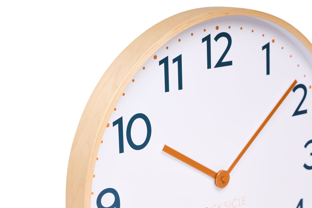 Clocksicle Silent Wood Wall Clock Mustard Navy 50cm CC-50-MUST Zoom