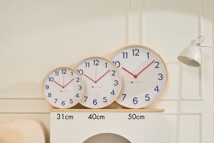 Clocksicle Silent Wood Wall Clock Navy All Sizes Together