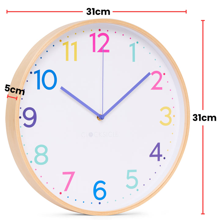 Clocksicle Silent Wood Wall Clock Neon Rainbow 31cm CC-30-NERA Size