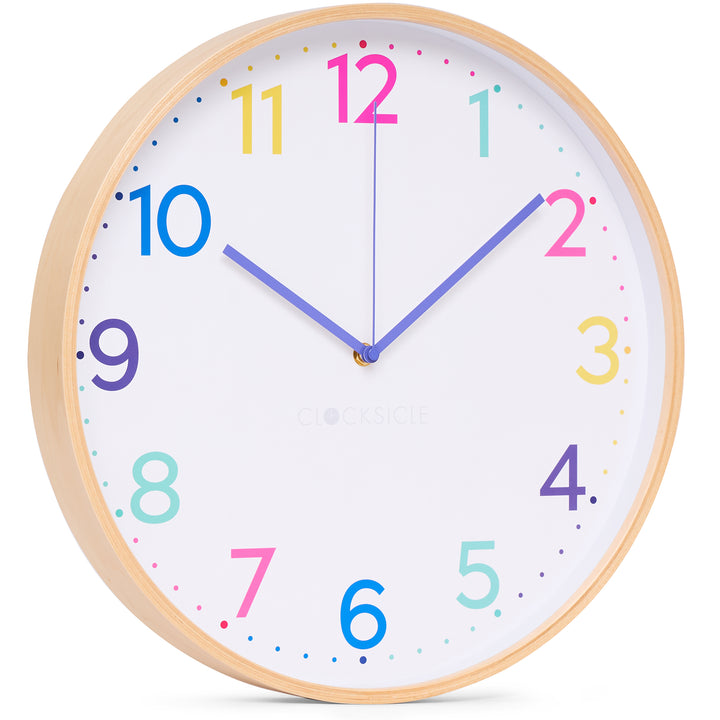 Clocksicle Silent Wood Wall Clock Neon Rainbow 40cm CC-40-NERA Angle1