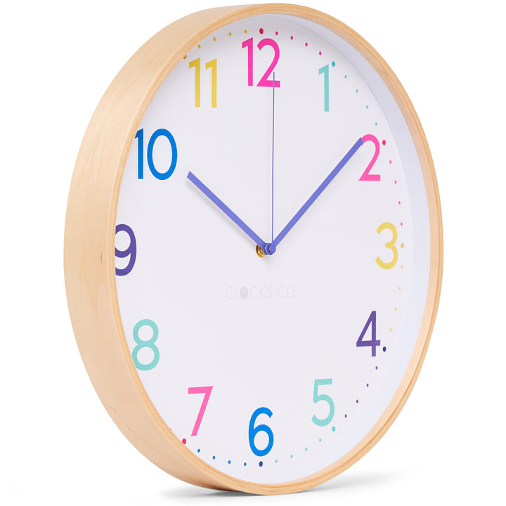 Clocksicle Silent Wood Wall Clock Neon Rainbow 40cm CC-40-NERA Angle2