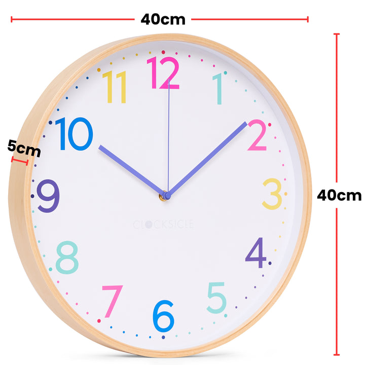 Clocksicle Silent Wood Wall Clock Neon Rainbow 40cm CC-40-NERA Size