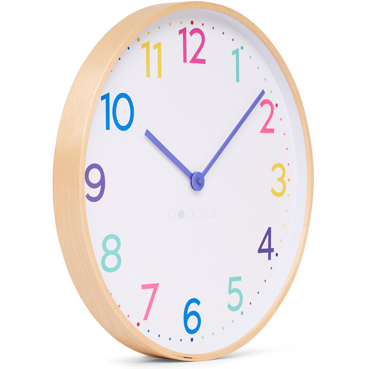Clocksicle Silent Wood Wall Clock Neon Rainbow 50cm CC-50-NERA Angle2