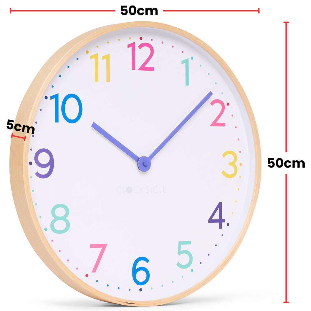 Clocksicle Silent Wood Wall Clock Neon Rainbow 50cm CC-50-NERA Size