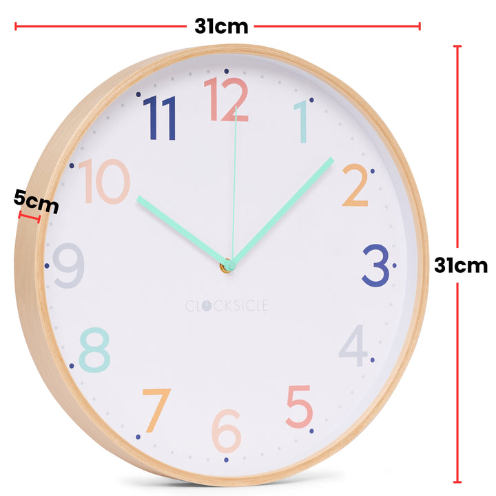 Clocksicle Silent Wood Wall Clock Rainbow 31cm CC-30-RAIN Size