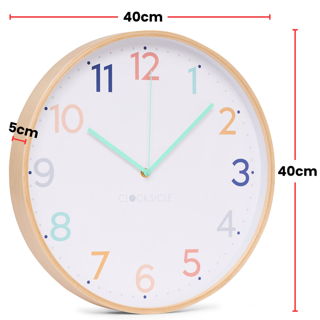 Clocksicle Silent Wood Wall Clock Rainbow 40cm CC-40-RAIN Size