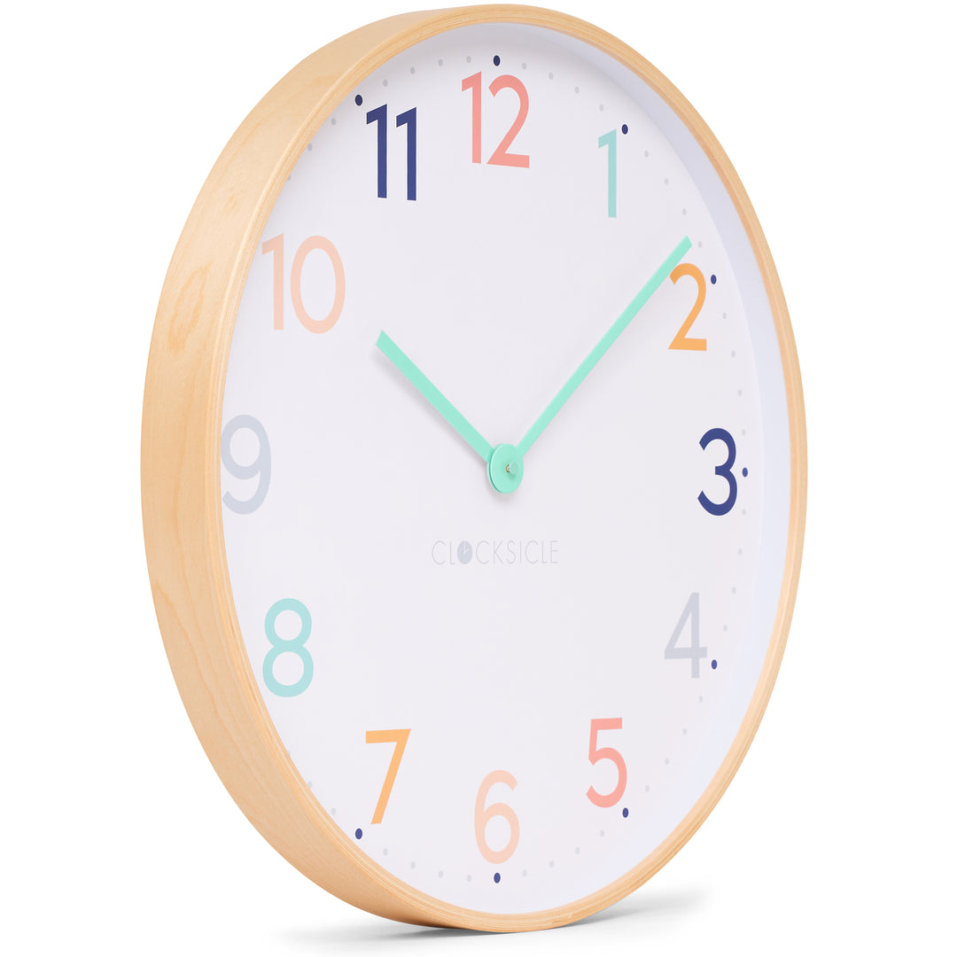 Clocksicle Silent Wood Wall Clock Rainbow 50cm CC-50-RAIN Angle2