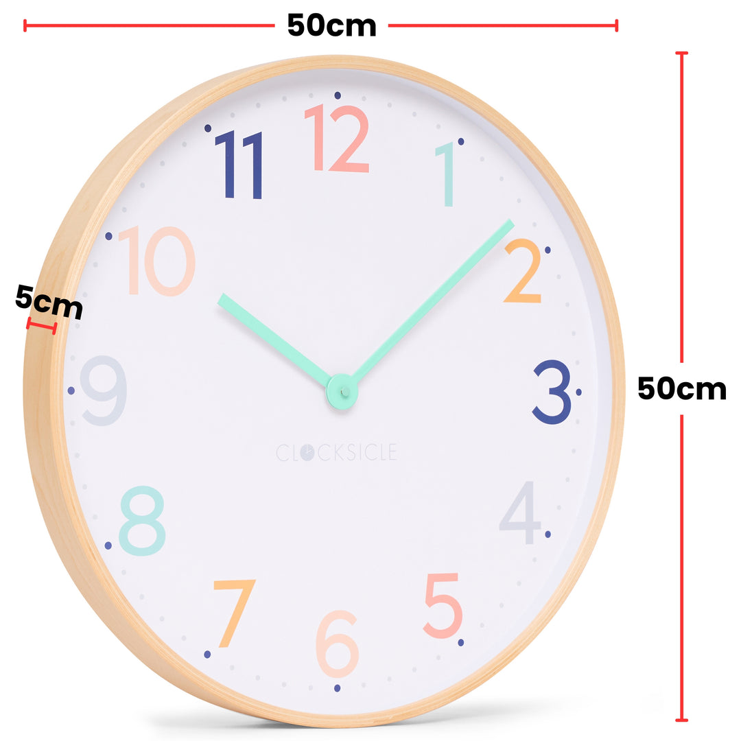 Clocksicle Silent Wood Wall Clock Rainbow 50cm CC-50-RAIN Size