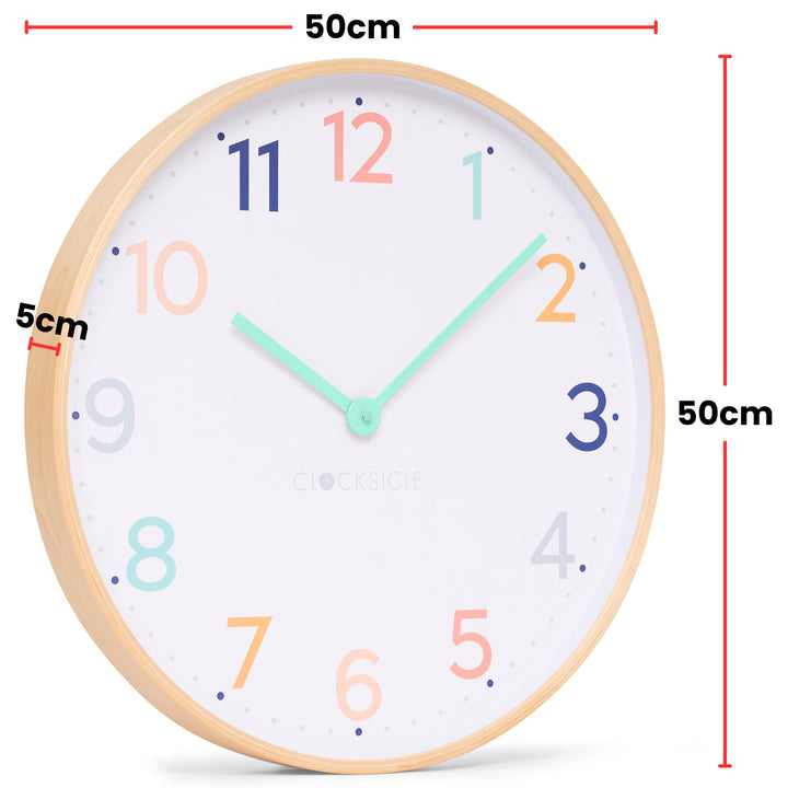 Clocksicle Silent Wood Wall Clock Rainbow 50cm CC-50-RAIN Size