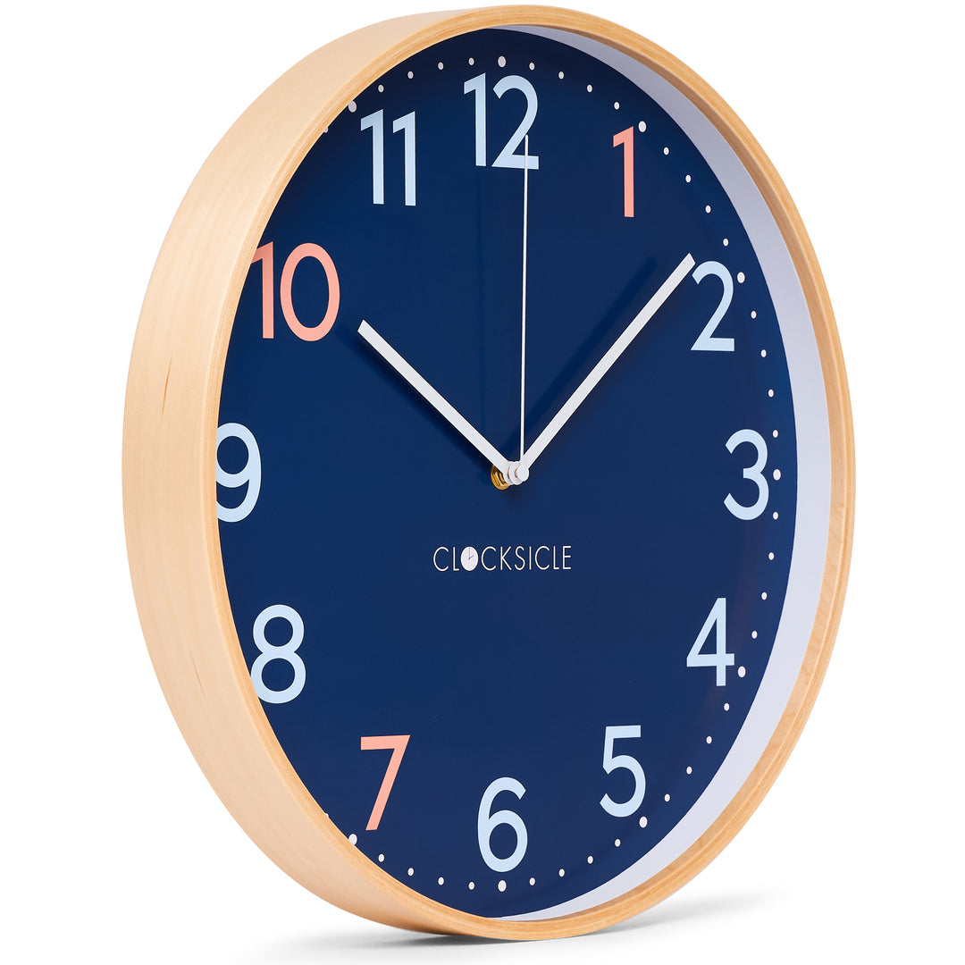 Clocksicle Silent Wood Wall Clock Sailor Blue 31cm CC-30-SAIL Angle2 #size_31cm