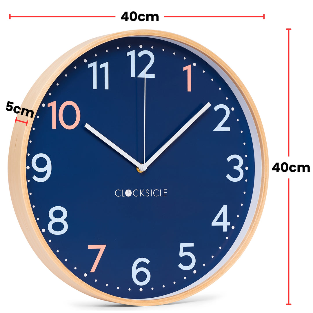 Clocksicle Silent Wood Wall Clock Sailor Blue 40cm CC-40-SAIL Size #size_40cm