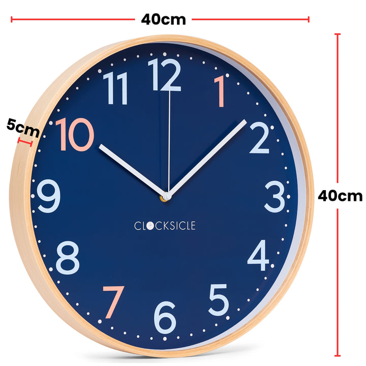 Clocksicle Silent Wood Wall Clock Sailor Blue 40cm CC-40-SAIL Size #size_40cm