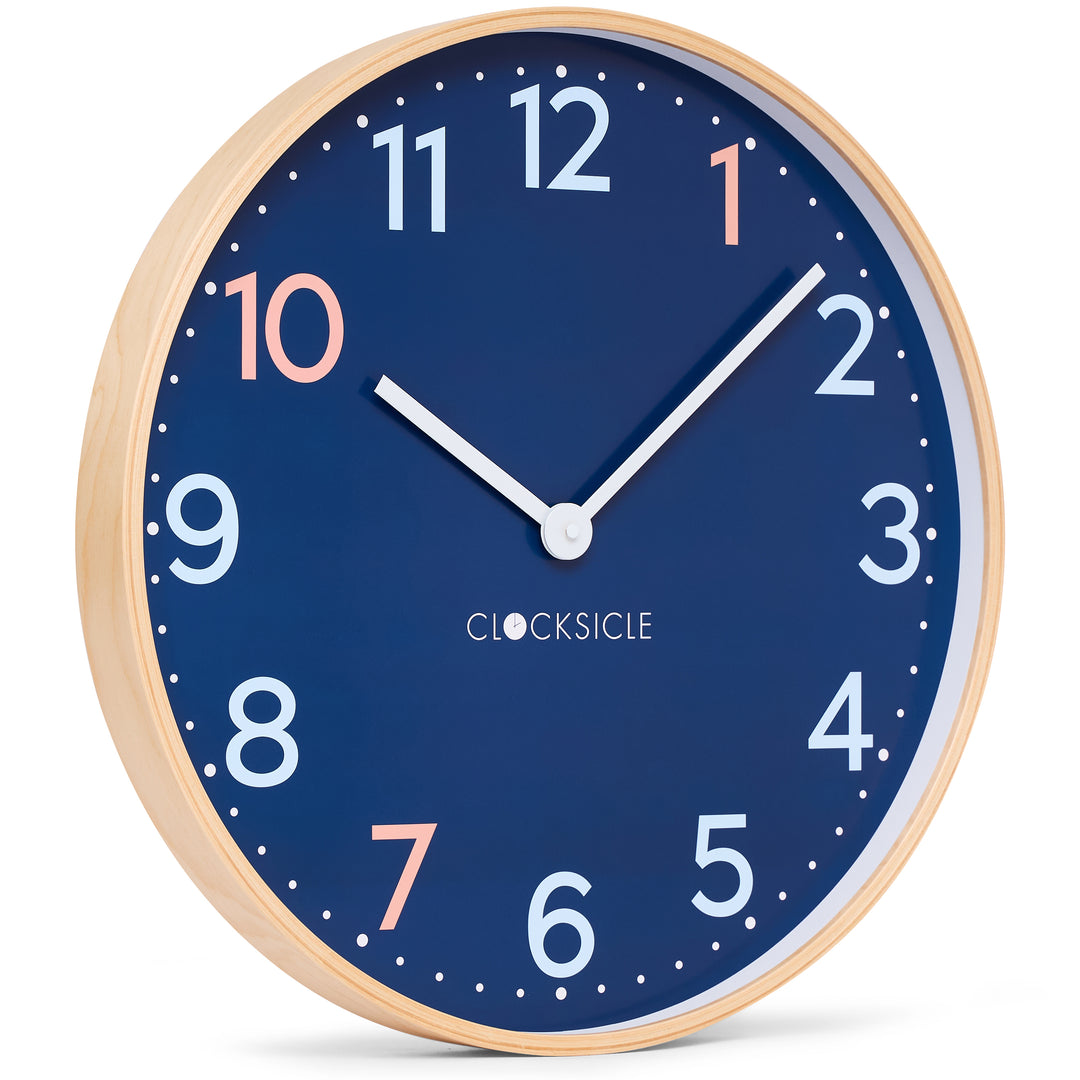 Clocksicle Silent Wood Wall Clock Sailor Blue 50cm CC-50-SAIL Angle1 #size_50cm