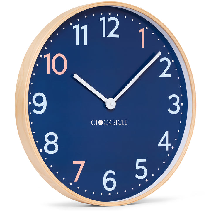 Clocksicle Silent Wood Wall Clock Sailor Blue 50cm CC-50-SAIL Angle1 #size_50cm