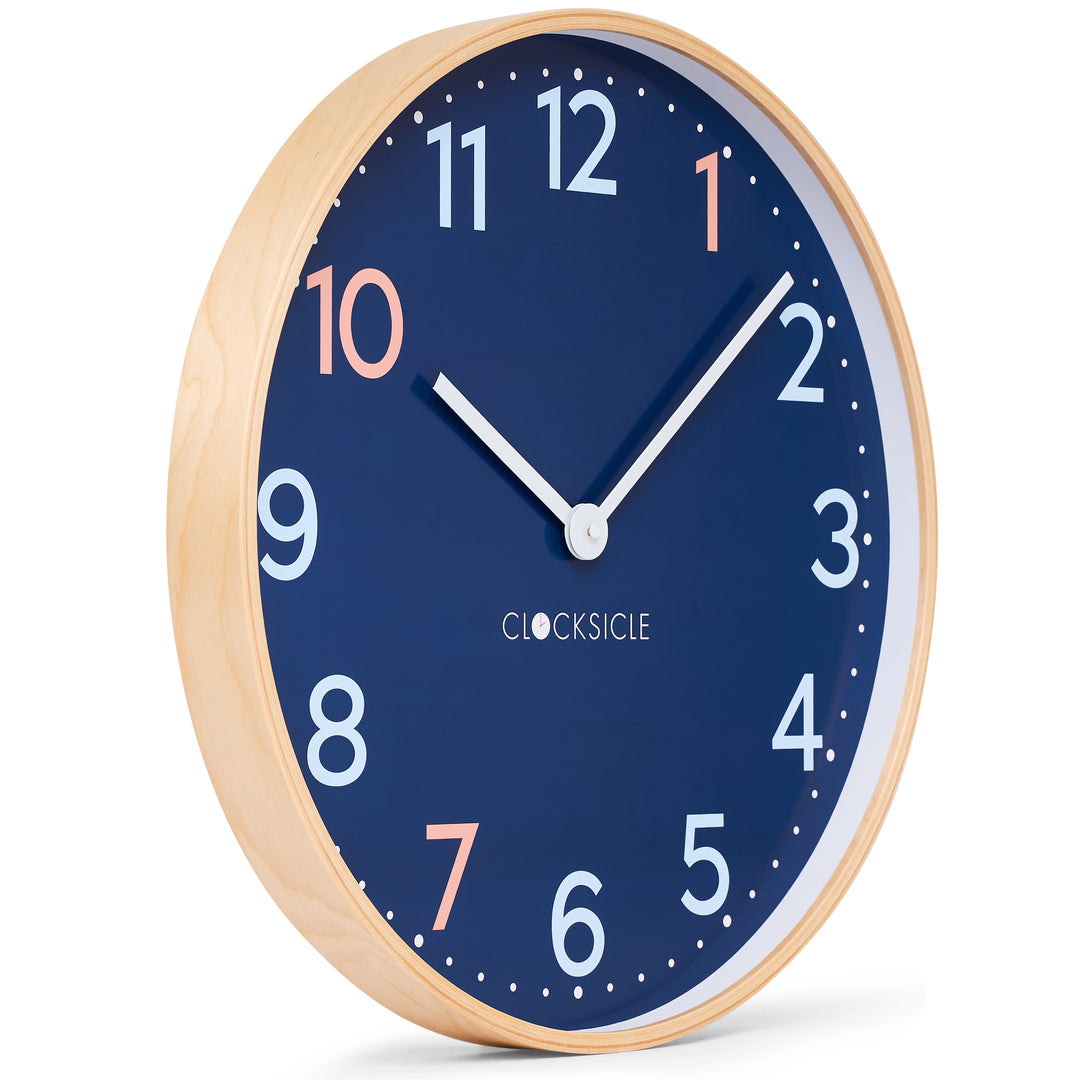 Clocksicle Silent Wood Wall Clock Sailor Blue 50cm CC-50-SAIL Angle2 #size_50cm
