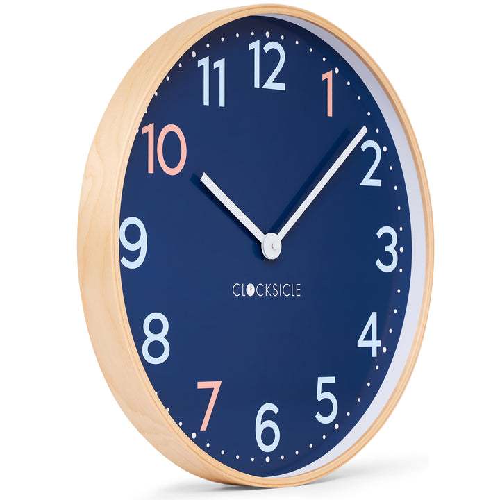 Clocksicle Silent Wood Wall Clock Sailor Blue 50cm CC-50-SAIL Angle2 #size_50cm
