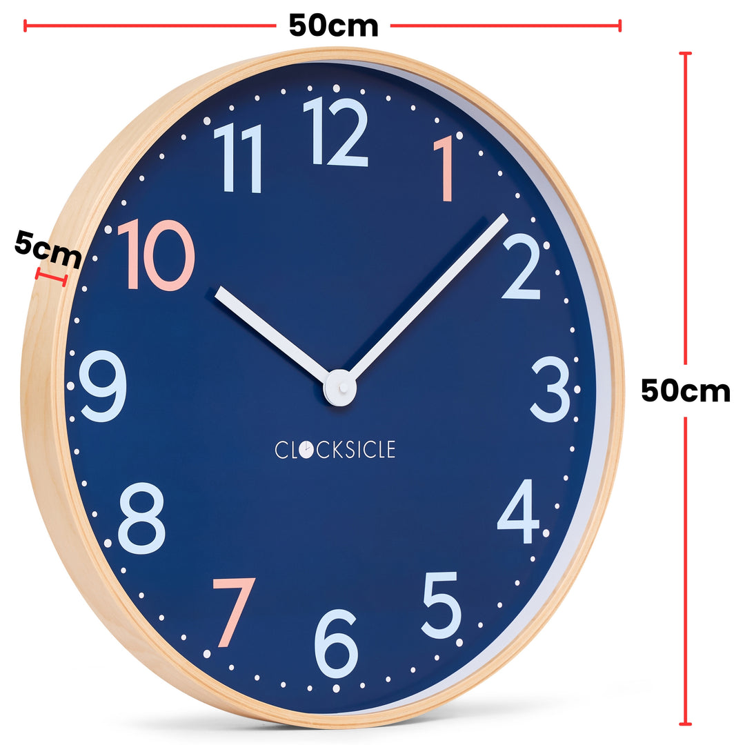 Clocksicle Silent Wood Wall Clock Sailor Blue 50cm CC-50-SAIL Size #size_50cm