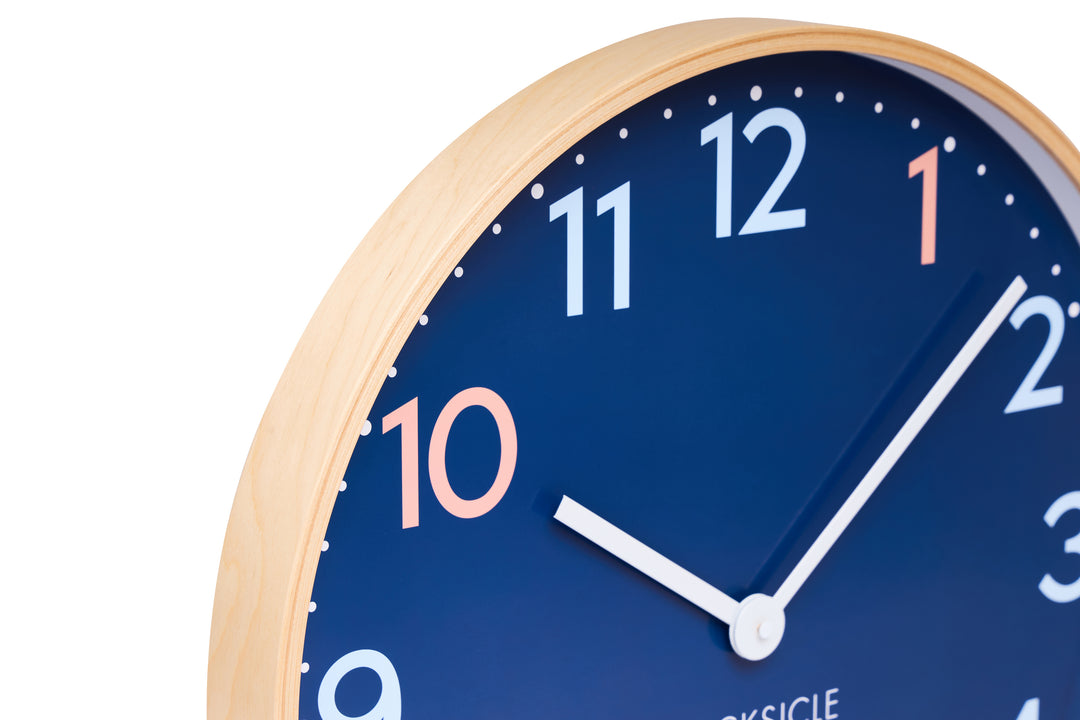 Clocksicle Silent Wood Wall Clock Sailor Blue 50cm CC-50-SAIL Zoom #size_50cm