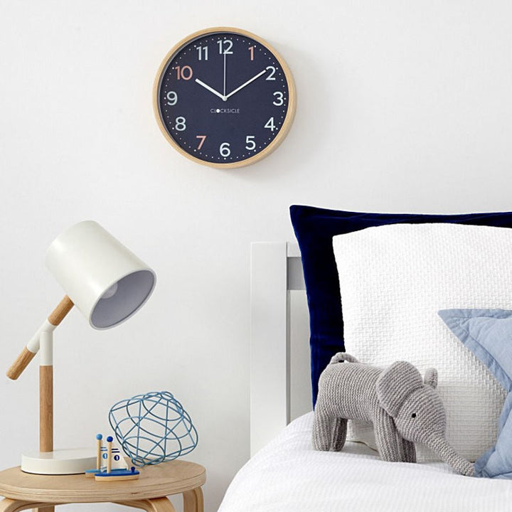 Clocksicle Silent Wood Wall Clock Sailor Blue LIfestyle 2 #size_31cm