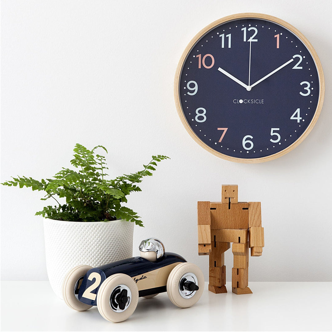 Clocksicle Silent Wood Wall Clock Sailor Blue LIfestyle 3 #size_31cm