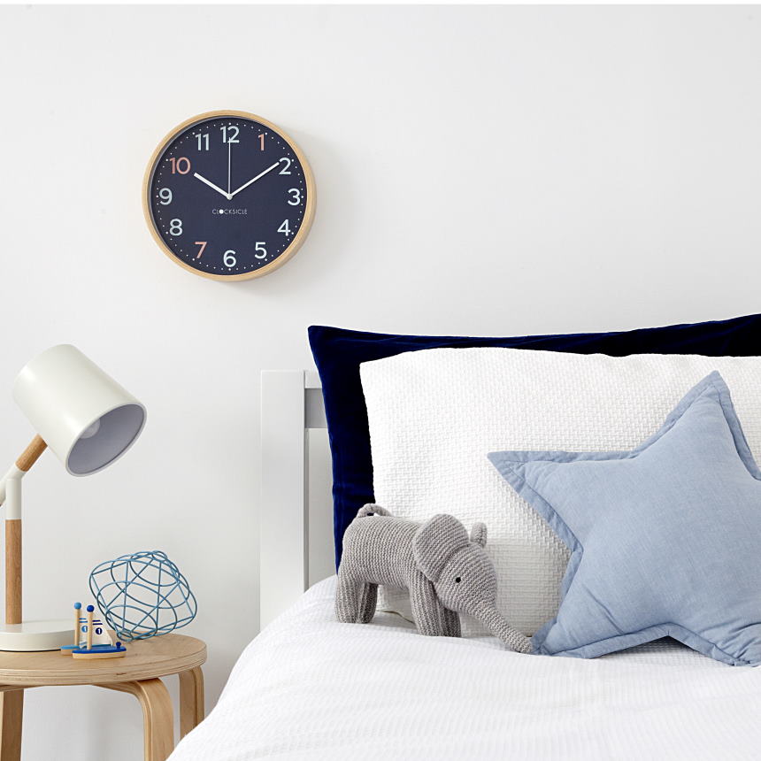 Clocksicle Silent Wood Wall Clock Sailor Blue LIfestyle 4 #size_31cm