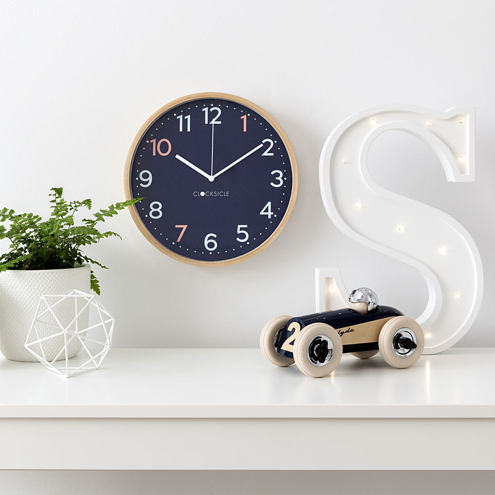 Clocksicle Silent Wood Wall Clock Sailor Blue LIfestyle 5 #size_31cm