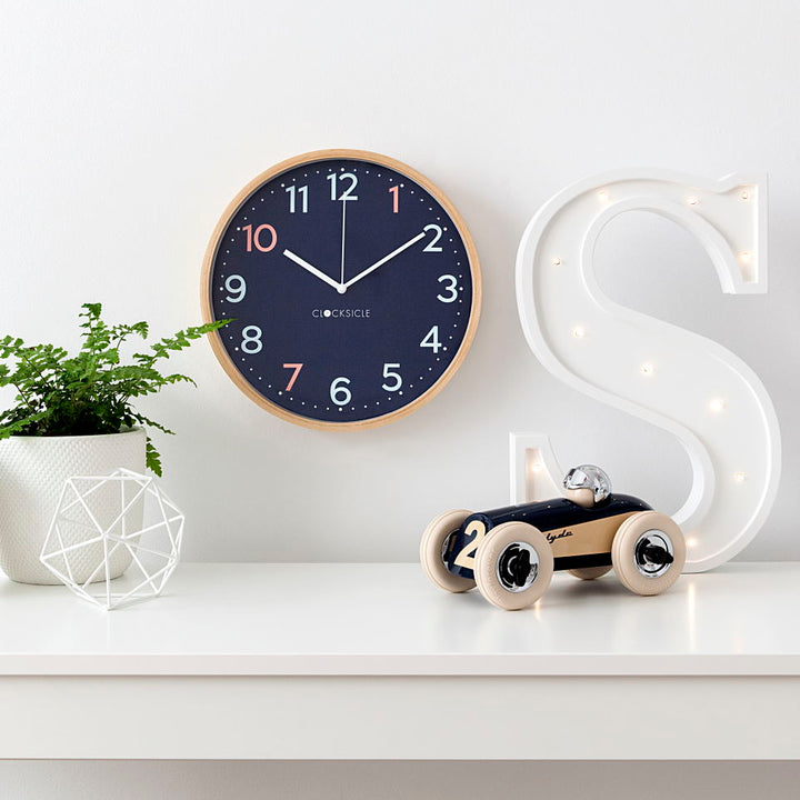 Clocksicle Silent Wood Wall Clock Sailor Blue LIfestyle 5 #size_31cm