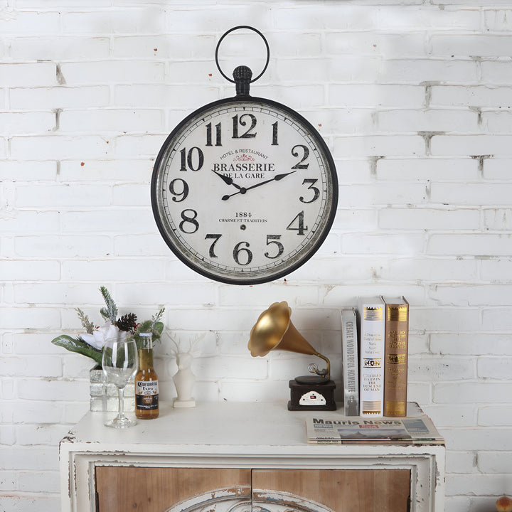 High ST. Distressed Brasserie Black FOB Watch Wall Clock 81cm 56022CLK 5