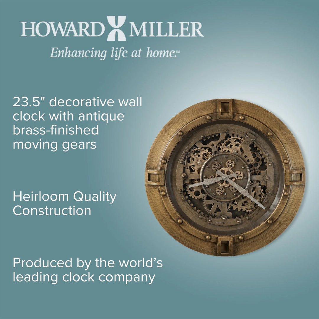 Howard Miller Gerallt Brass Finish Metal Moving Gears Wall Clock 60cm 625786 7