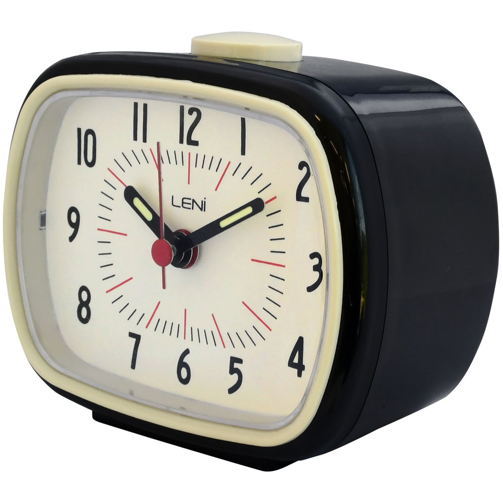 Leni Retro Square Alarm Clock Black 11cm 62020BLA 2