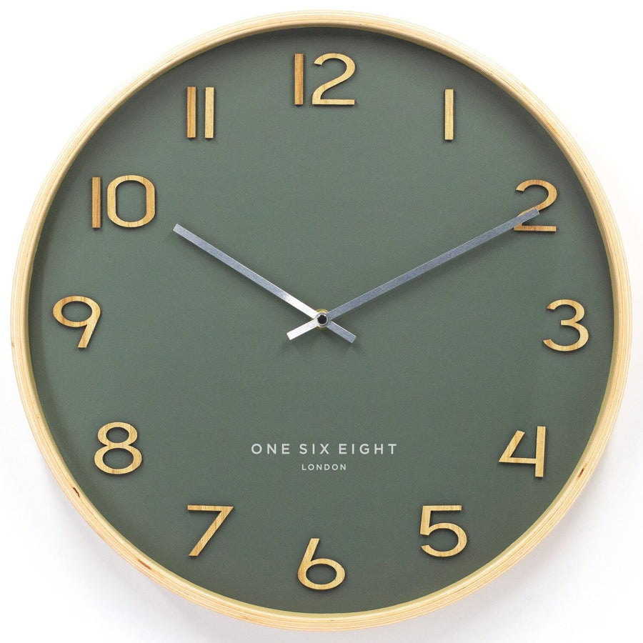 One Six Eight London Wallace Wooden Wall Clock Olive Green 41cm 23210 1