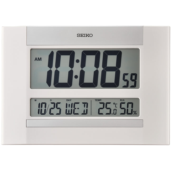 Seiko Clara Digital LCD Day Date Temp Humid Wall Desk Clock 26cm QHL088-W 1