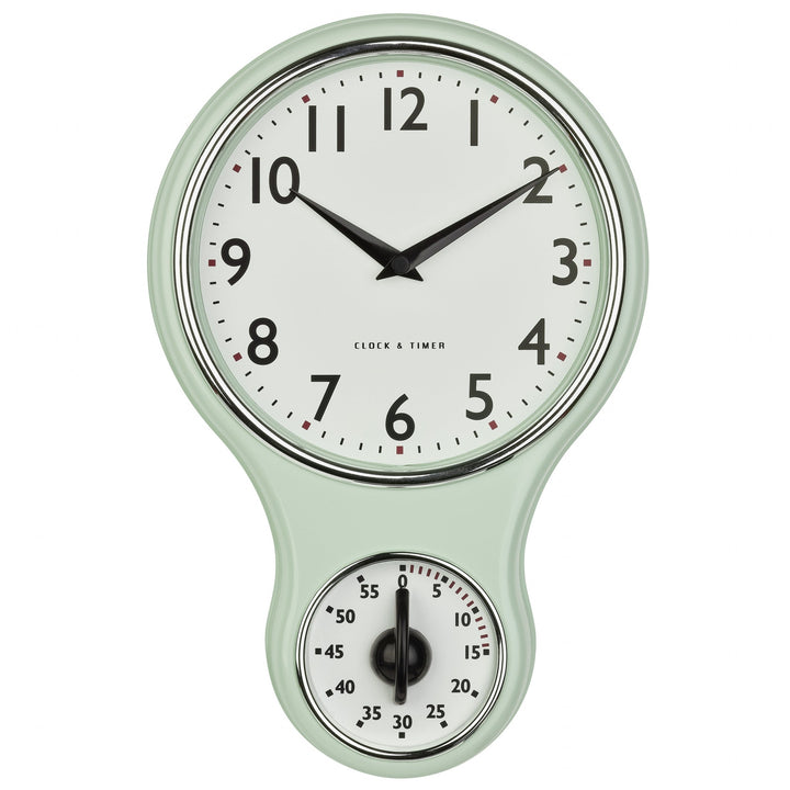TFA Germany Anna Retro Kitchen Timer Wall Clock Mint Green 30cm 60.3073.20 2