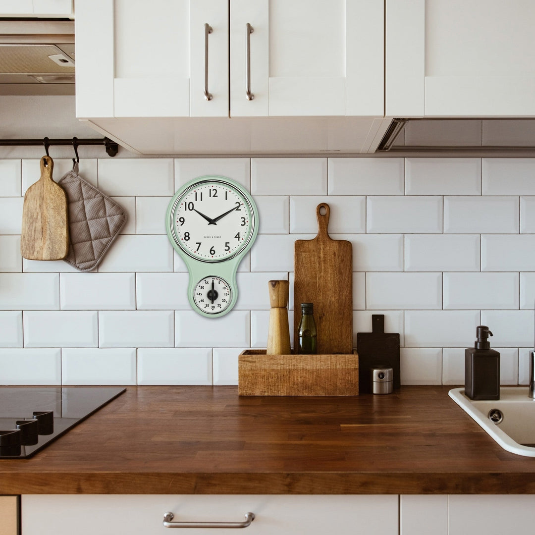 TFA Germany Anna Retro Kitchen Timer Wall Clock Mint Green 30cm 60.3073.20 6