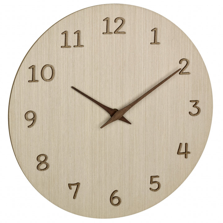 TFA Germany Maylin Wooden 3D Embossed Numerals Wall Clock Light Brown 30cm 60.3072.01 1