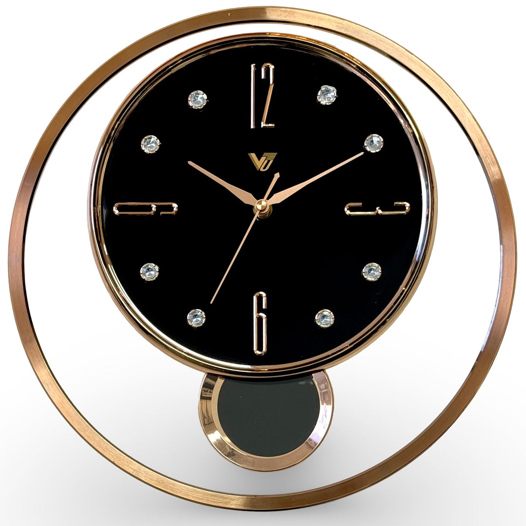Victory Brynn Modern Floating Dial Pendulum Wall Clock Black Rose Gold 36cm CCJ-1168BK 1