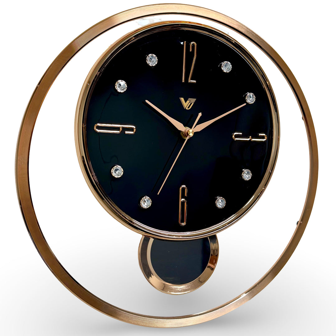 Victory Brynn Modern Floating Dial Pendulum Wall Clock Black Rose Gold 36cm CCJ-1168BK 2