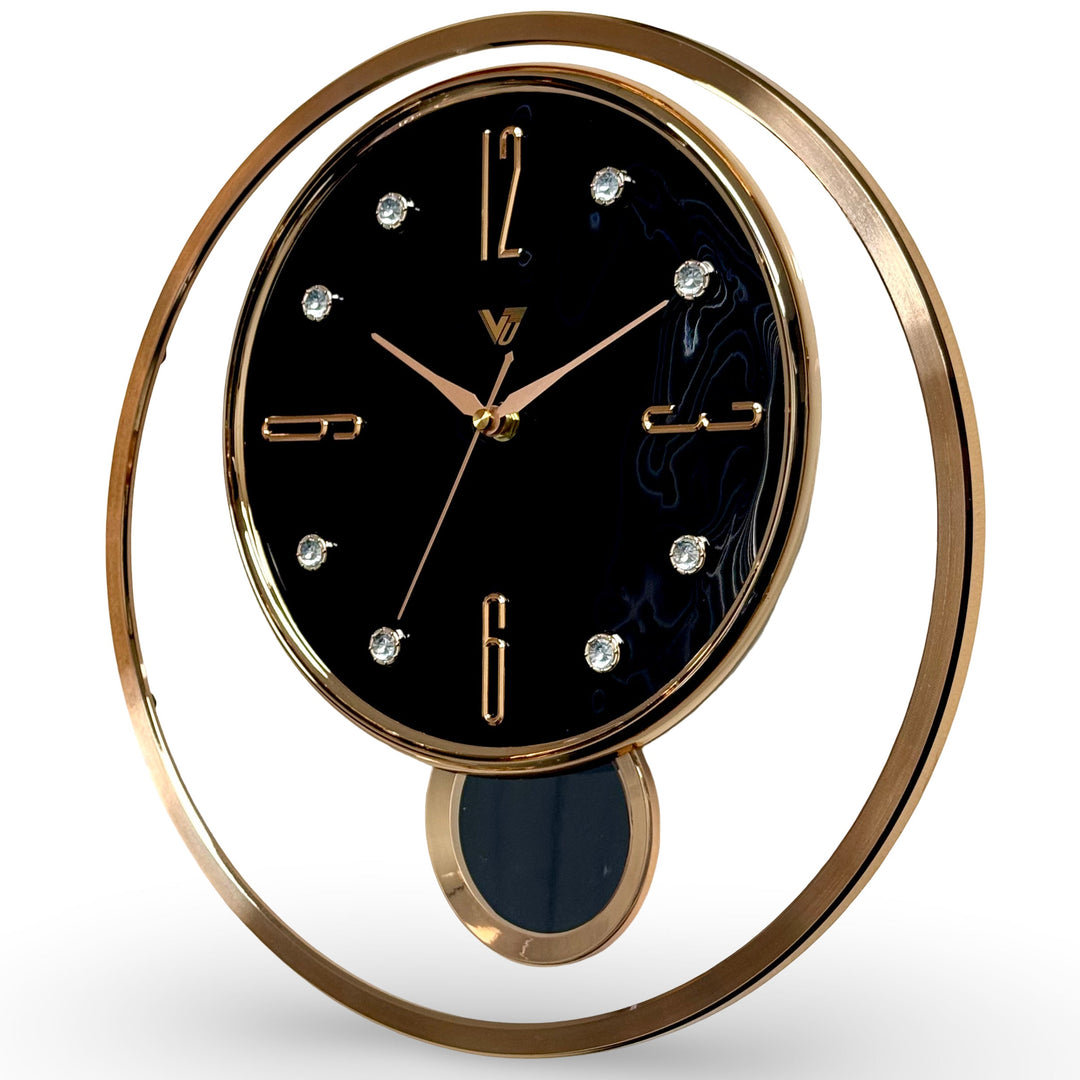 Victory Brynn Modern Floating Dial Pendulum Wall Clock Black Rose Gold 36cm CCJ-1168BK 3