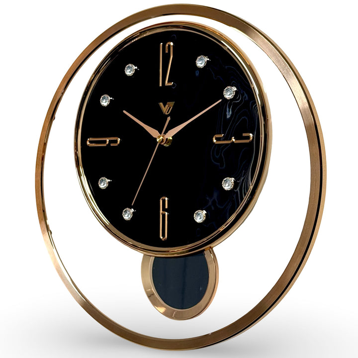 Victory Brynn Modern Floating Dial Pendulum Wall Clock Black Rose Gold 36cm CCJ-1168BK 3