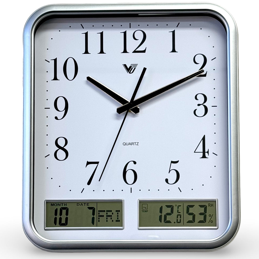 Victory Hugo Analog with Digital Date Day Temp Hygro Wall Clock Silver 33cm CJB-237SL 1