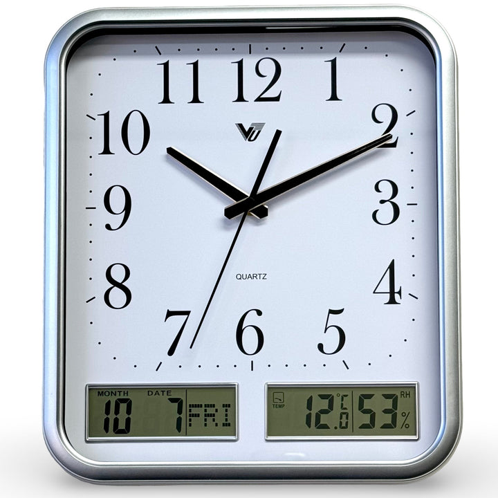 Victory Hugo Analog with Digital Date Day Temp Hygro Wall Clock Silver 33cm CJB-237SL 1