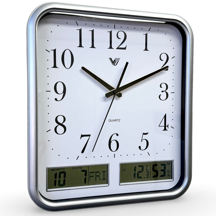 Victory Hugo Analog with Digital Date Day Temp Hygro Wall Clock Silver 33cm CJB-237SL 2