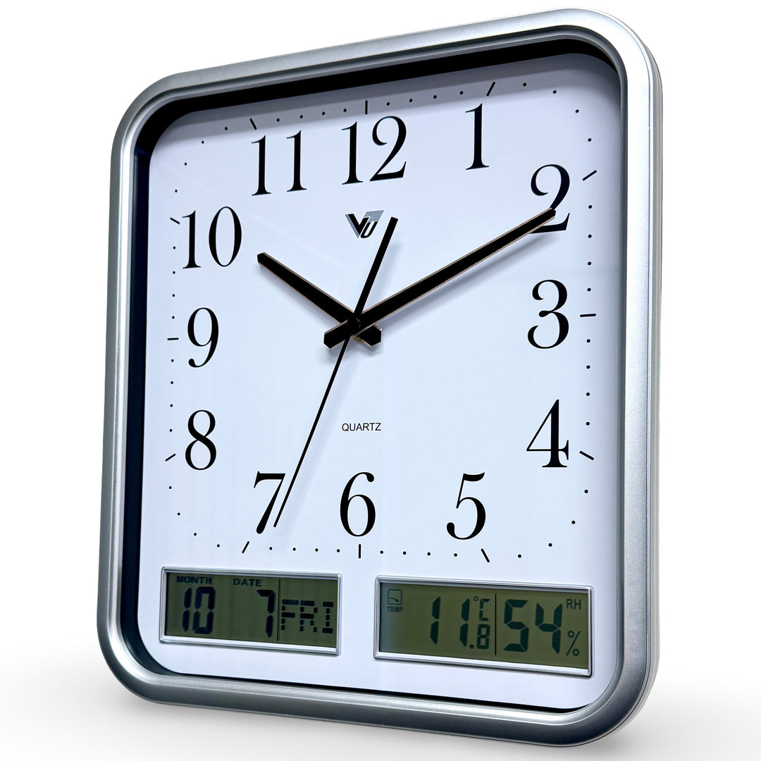 Victory Hugo Analog with Digital Date Day Temp Hygro Wall Clock Silver 33cm CJB-237SL 3