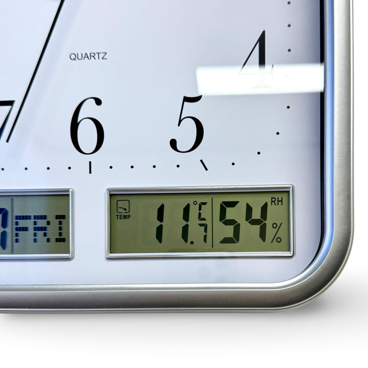 Victory Hugo Analog with Digital Date Day Temp Hygro Wall Clock Silver 33cm CJB-237SL 4