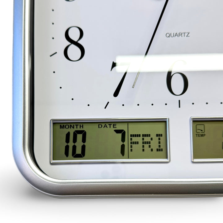 Victory Hugo Analog with Digital Date Day Temp Hygro Wall Clock Silver 33cm CJB-237SL 5