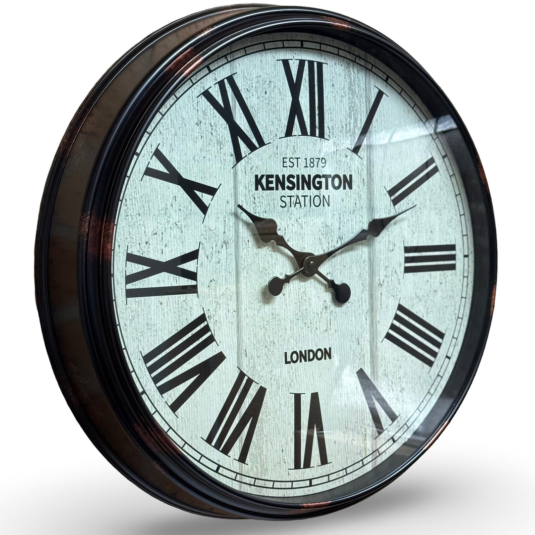 Victory Langdon Distressed Roman Kensington Station Wall Clock Black 51cm CWH-5971 1